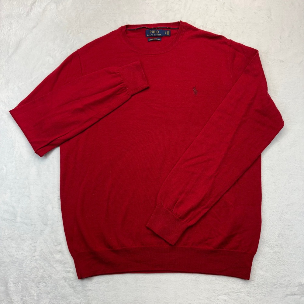 Polo Ralph Lauren Red Washable Merino Wool Slim Fit Crewneck Sweater Mens XL